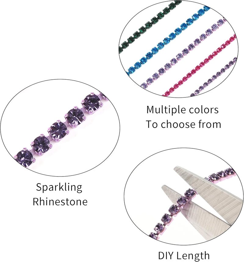 Rytenz 10 Yards 2 MM Rhinestone Chain Trim Crystal Rhinestone Close Chain Trim Shiny Rhinestone Chain for Sewing Crafts, DIY Decoration, Jewelry, Clothing, Shoes (Purple-2) - Image 3